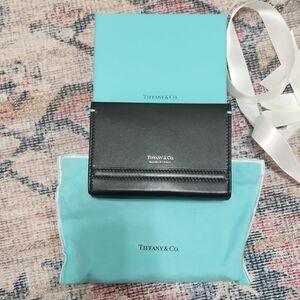 Tiffany & Co. Black Leather Playing Card Carrier with 2 Decks Blue Pouch and Box